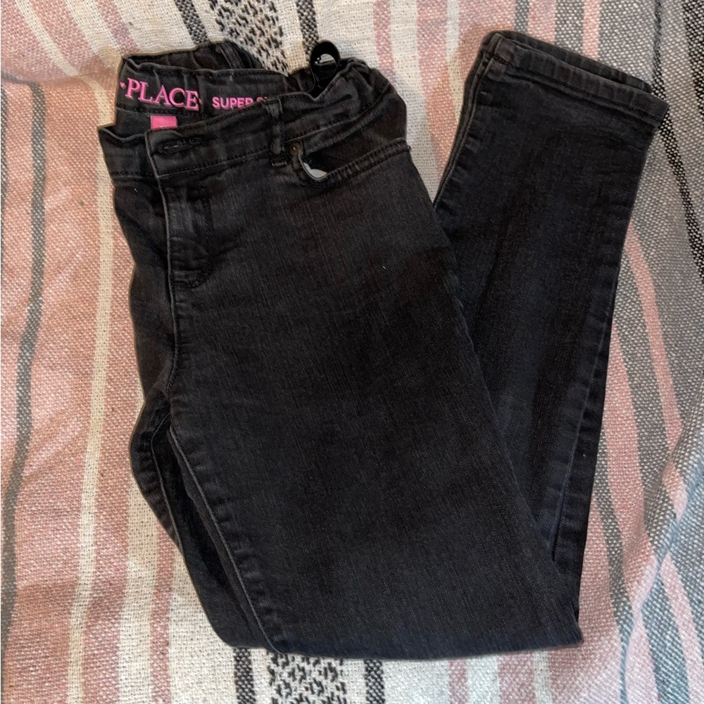 {The Children’s Place} Black Denim Super Skinny Jean size 12 girl with waistband